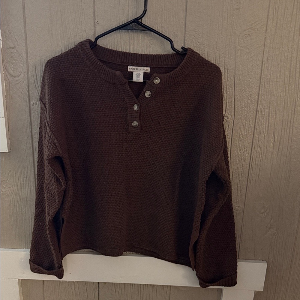 Sincerely Jules Brown Henley Sweatshirt